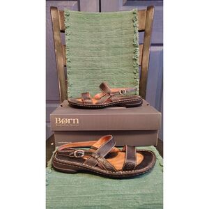 Born Manta Women's Black Leather Size 8 Open‎ Toe Sandals